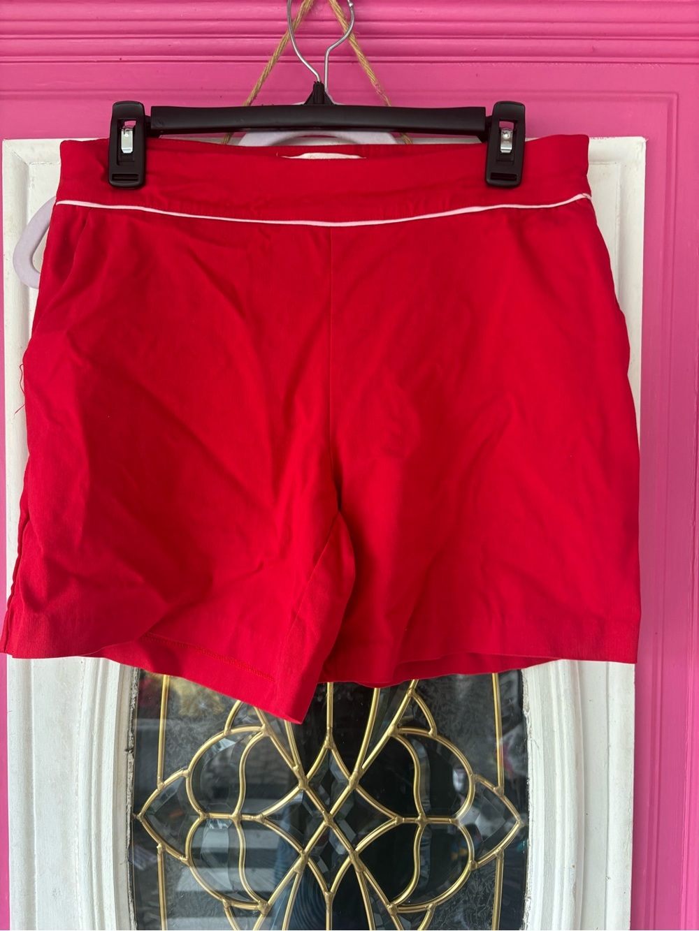High-Waist Red Women's Athletic Shorts with Contrast Piping